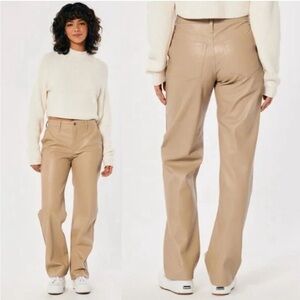 Hollister y2K High Rise Faux Leather Camel Straight Leg Stretch Pants Size 27